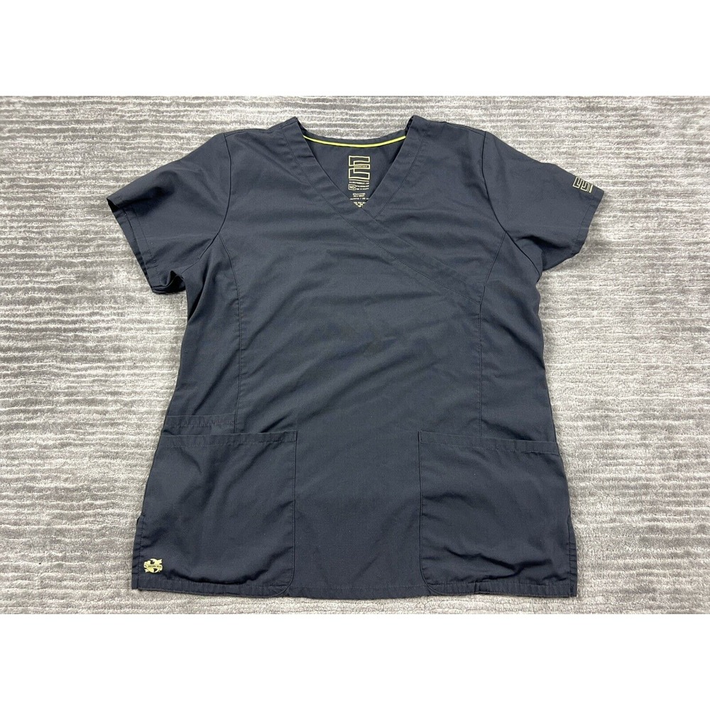 Essentials Scrub Top Womens Medum Gray Short Sleeve V-Neck Polyester Blend‎